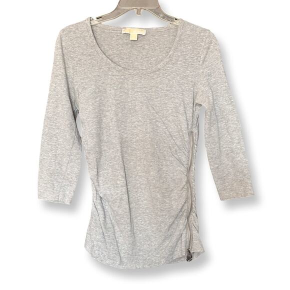 Michael Kors Gray Jersey Side Zip Scoop Neck Blouse - Picture 1 of 5